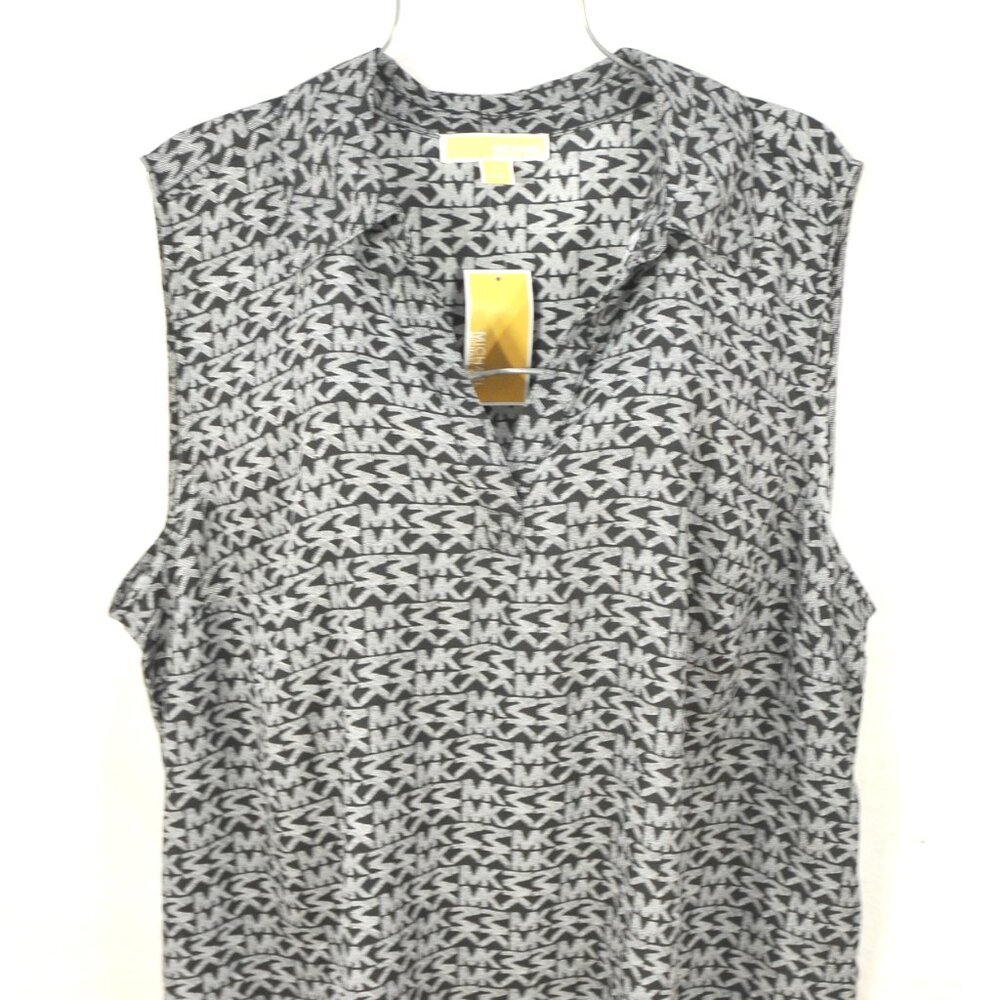 Share Michael kors Women's Blouse 3X Monogram Black Sleeveless Collared Top
